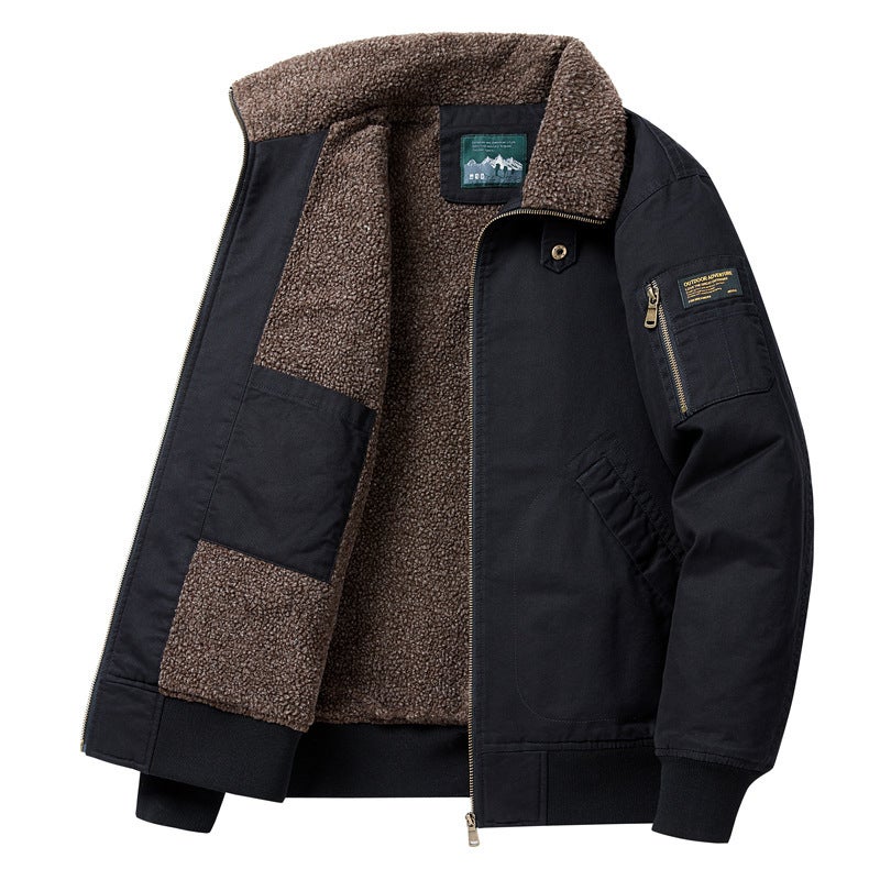 2023 Winter Lapel Jacket Fleece-Lined Thickened Overalls Casual Large Size Cold-Proof Warm Jacket - Image 3