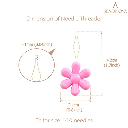 BEADNOVA Embroidery Needle Threader Tool 5pcs Plastic Flower Head Sewing Machine Needle Threader for Hand Sewing Cross Stitch Craft Knitting Quilting (5pcs, Mix Colors) - Image 2