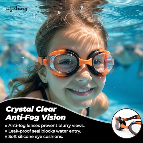 Lifelong Silicone Swimming Goggles For Kids, Boys With Adjustable Strap For Swimming, UV Protection & Anti-Fog Goggles For Girls Air Tight Swim Goggles For Kids, (Orange) - Image 2
