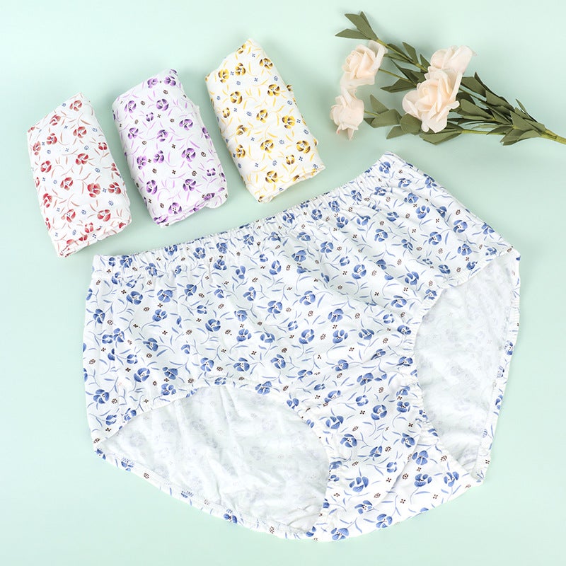 Taihe cotton printed mommy underwear cotton crotch high waist abdomen plus size loose 200kg briefs purple flower  - Image 4