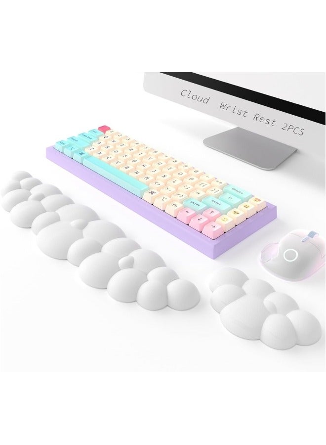 Keyboard Cloud Wrist Rest Set, PU Memory Foam Non-Slip Cloud Wrist Rest, Soft and Elastic, Ergonomic Keyboard Mouse Wrist Support for Typing Pain Relief, Home Office, Laptop and Computer Use (White) - Image 1