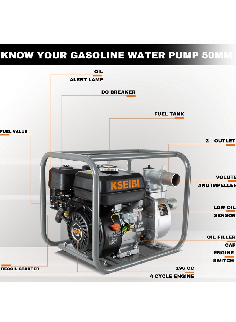 KSEIBI KWP 50 Gasoline Water Pump, 50mm (2-Inch), 5.5HP, High-Performance, Portable, Heavy-Duty Pump for Agriculture & Construction - Image 2