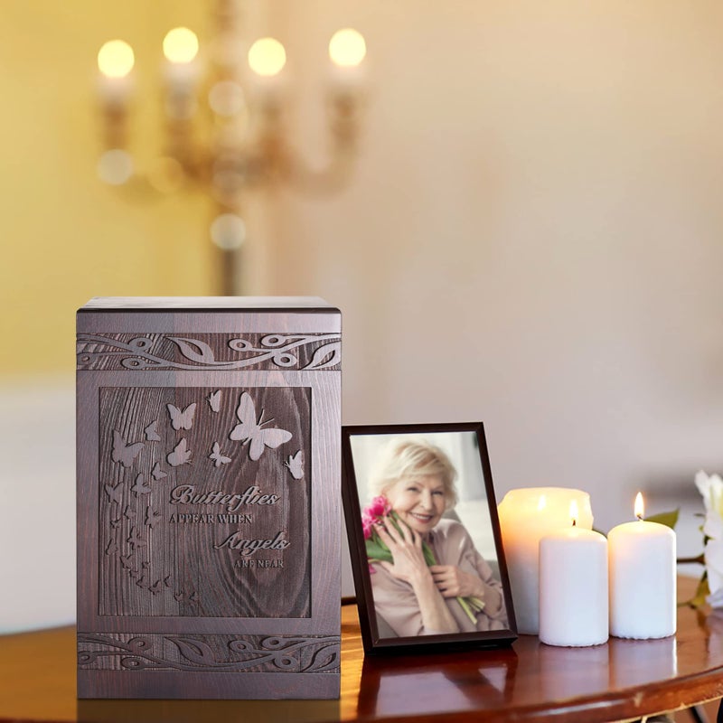 DGDCDV Cremation Urns for Human Ashes Adult Male Female, Wooden Carved Butterfly Urns Box and Casket for Men Women Child, Pets Cat Dog Urn, Burial Funeral Memorial Urns for Ashe, Holds 222 Cubic Inch - Image 4