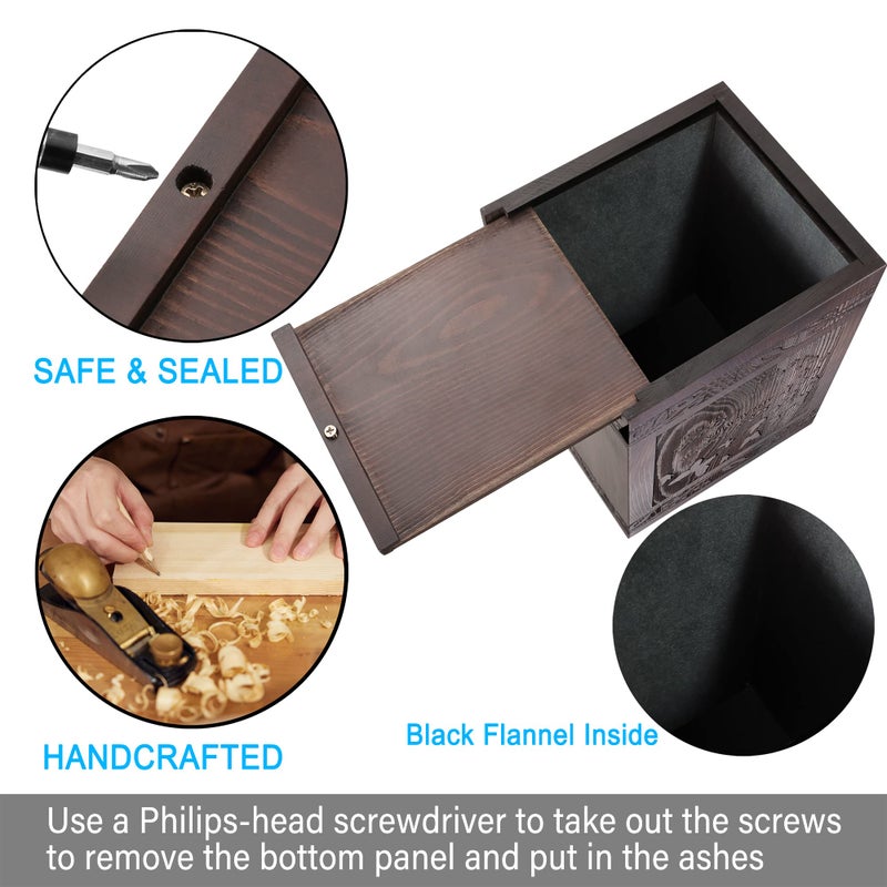 DGDCDV Cremation Urns for Human Ashes Adult Male Female, Wooden Carved Butterfly Urns Box and Casket for Men Women Child, Pets Cat Dog Urn, Burial Funeral Memorial Urns for Ashe, Holds 222 Cubic Inch - Image 3
