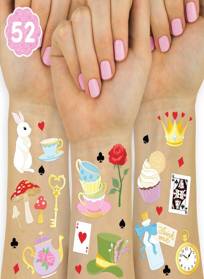 xo, Fetti Whimsical Tea Party Temporary Tattoos - 52 Gold Foil Pcs | Fairytale Birthday Accessory, Wonderland Bachelorette Party Favor, Storybook Kids Activity - Image 1