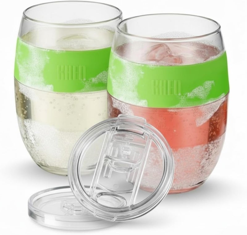Khen Freezable Wine Tumbler Set with Lids & Green Grip - 2 Set - 13 oz Tumblers Insulated Cooling Gel Glasses – Reusable Double Wall Stemless Cups for Keeping Drinks Cold, Outdoor Entertaining & Gifts - Image 1