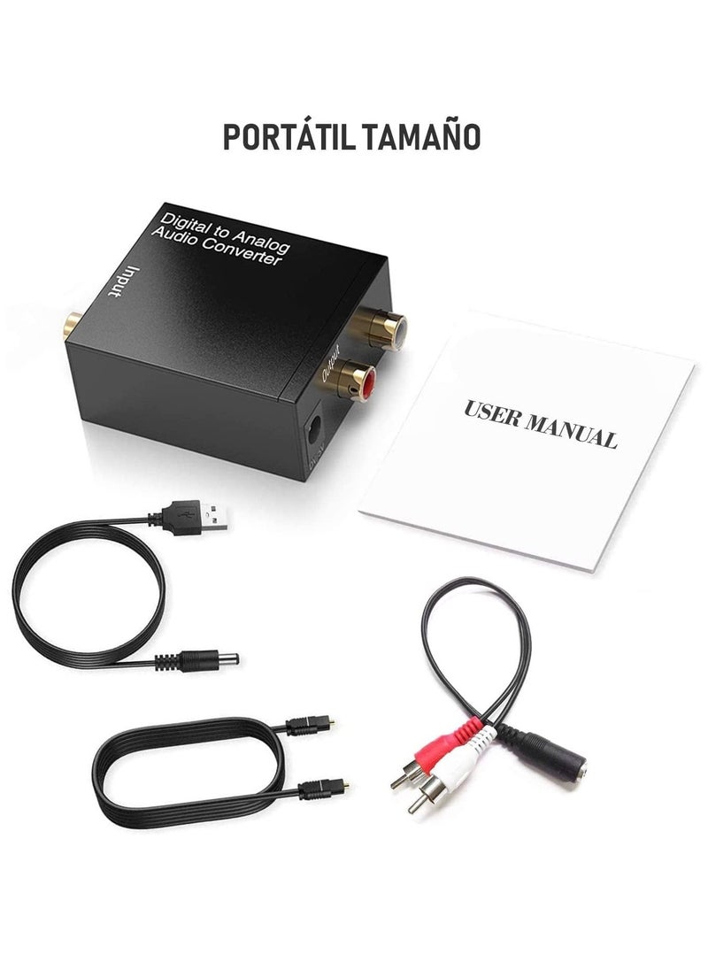 Generic - Digital to Analog Audio Converter SPDIF Optical to Stereo Audio L/R and 3.5mm Jack Box with 3.3ft Toslink Cable for DVD Home Cinema Systems Apple TV - Image 1