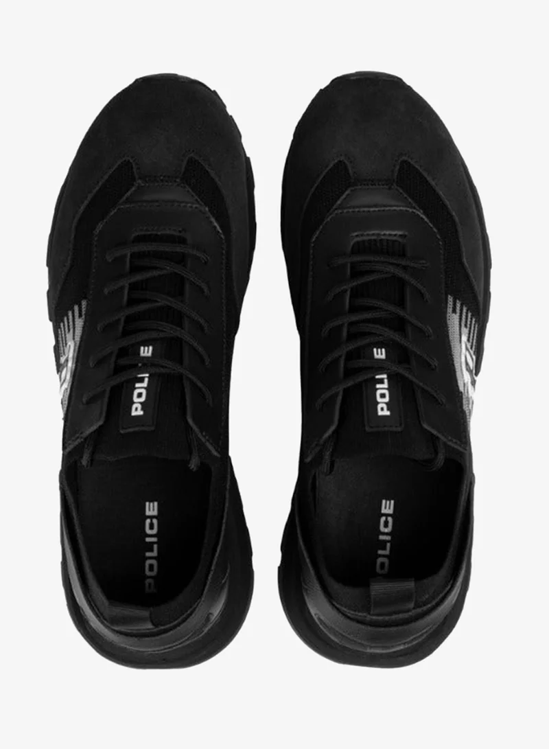 Police Police Men's Heritage Varsity Retro Running Sneakers with Collegiate Logo, Textured Panel Upper – Black