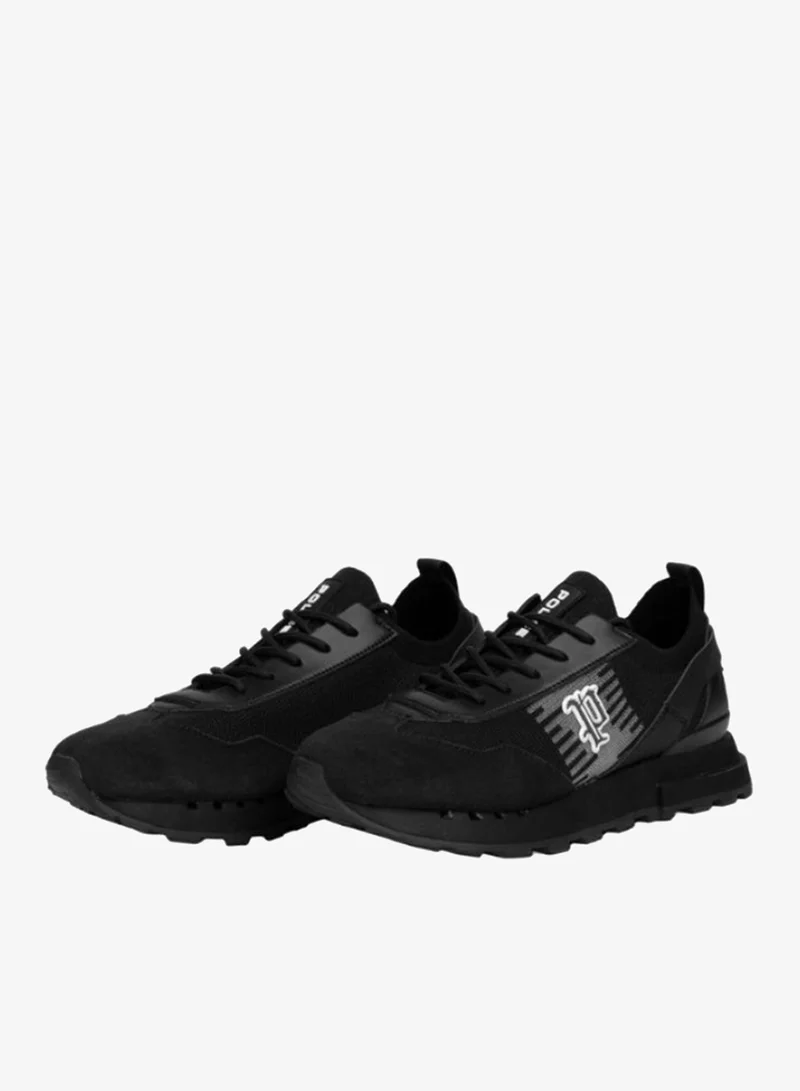 Police Police Men's Heritage Varsity Retro Running Sneakers with Collegiate Logo, Textured Panel Upper – Black