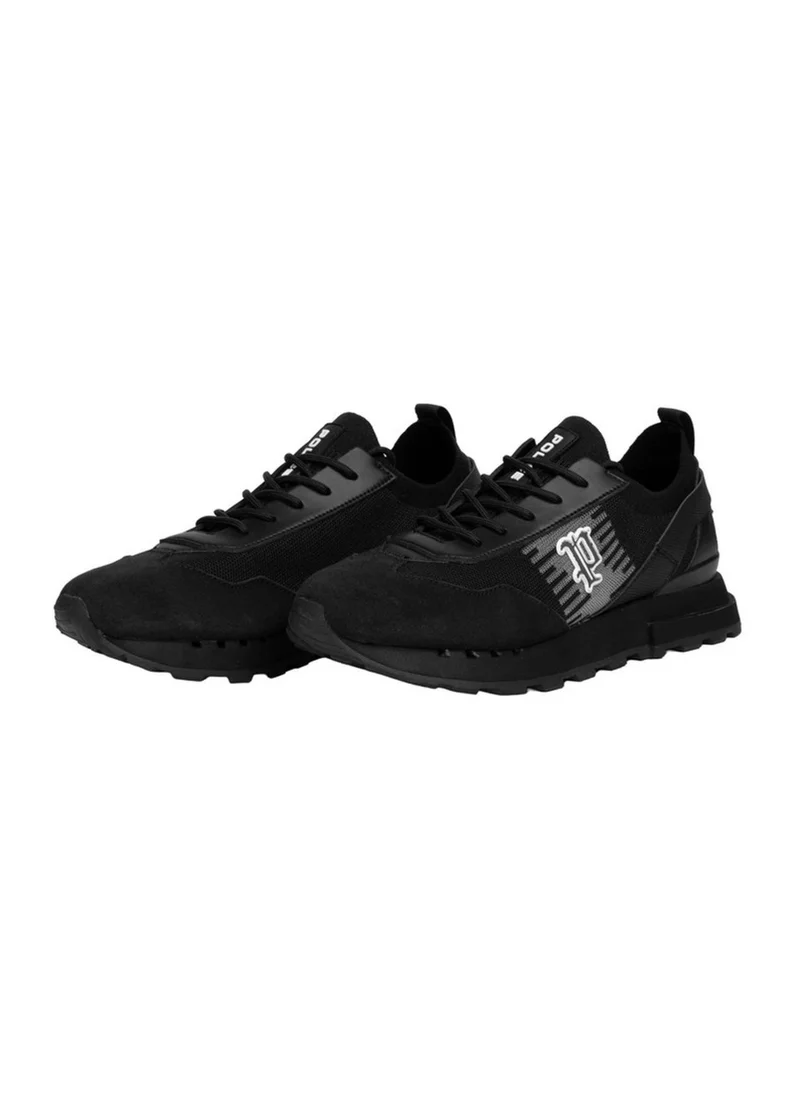 بوليس Police Men's Heritage Varsity Retro Running Sneakers with Collegiate Logo, Textured Panel Upper – Black