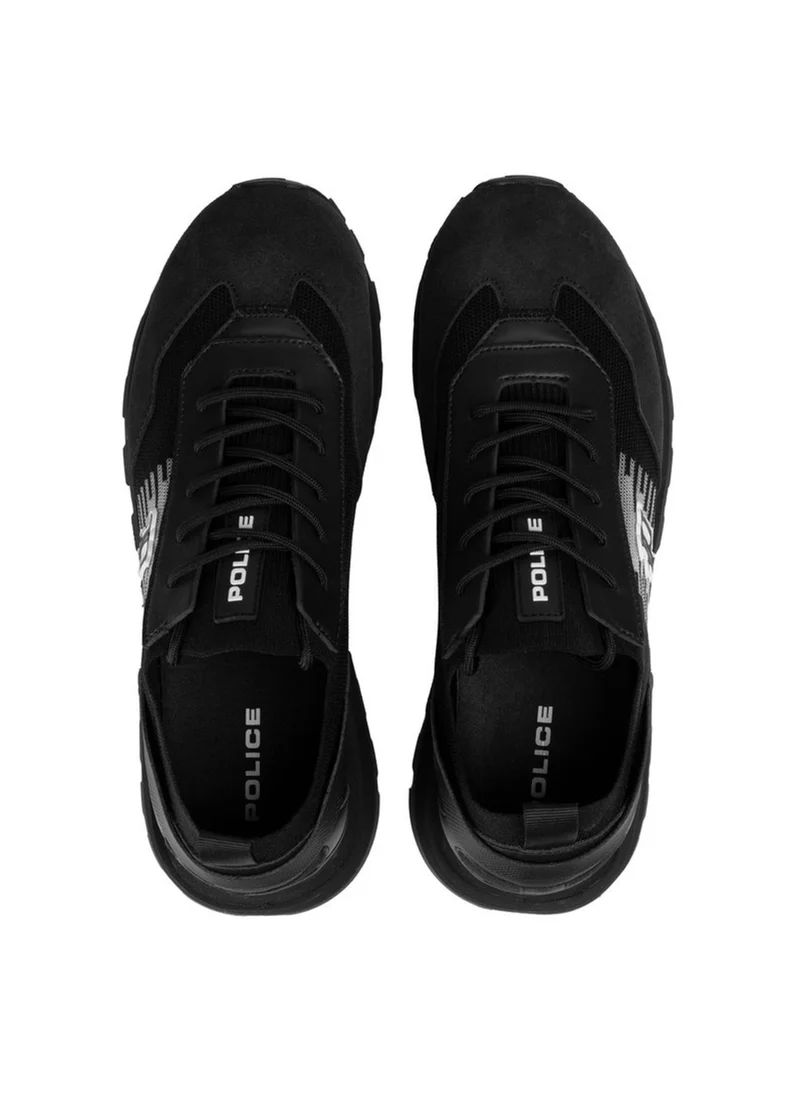 بوليس Police Men's Heritage Varsity Retro Running Sneakers with Collegiate Logo, Textured Panel Upper – Black