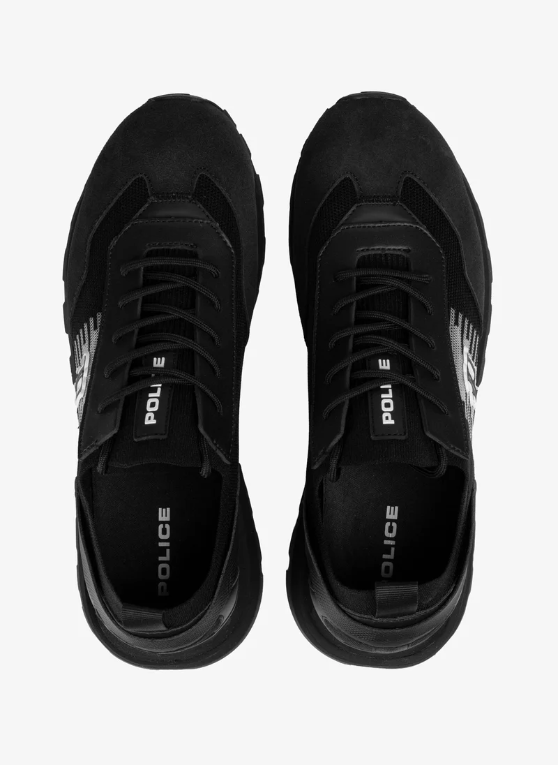 بوليس Police Men's Heritage Varsity Retro Running Sneakers with Collegiate Logo, Textured Panel Upper – Black