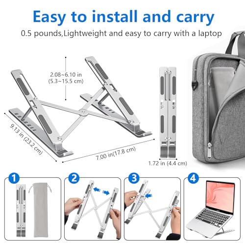 Sopholid Laptop Stand for Desk Aluminum Metal MacBook StandComputer Riser for Desk Portable Foldable Adjustable Notebook Holder Compatible with 10156 Inch Laptops iPad Silver - Image 3