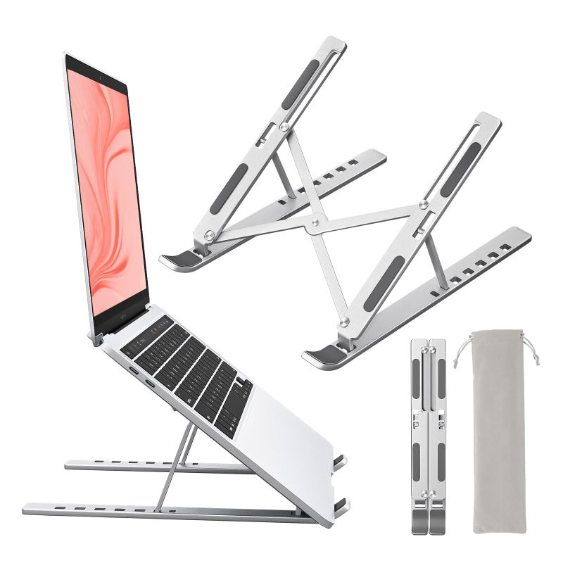 Sopholid Laptop Stand for Desk Aluminum Metal MacBook StandComputer Riser for Desk Portable Foldable Adjustable Notebook Holder Compatible with 10156 Inch Laptops iPad Silver - Image 2