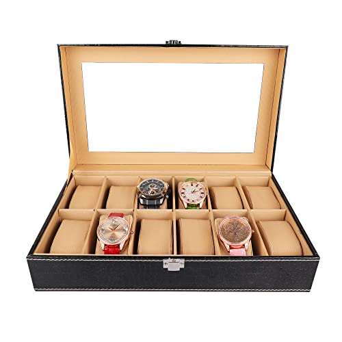 Anything & Everything Wood Croc Print Watch Box, Watch Case, Watch Holder, Watch Organizer, Black, Holds 12 Watches, Transparent - Image 4