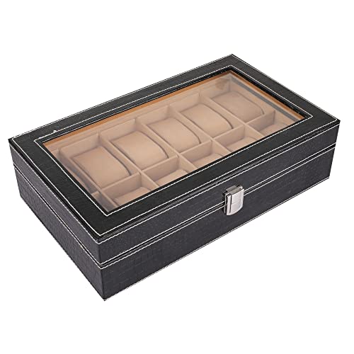 Anything & Everything Wood Croc Print Watch Box, Watch Case, Watch Holder, Watch Organizer, Black, Holds 12 Watches, Transparent - Image 1