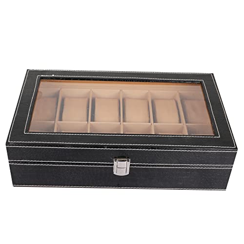 Anything & Everything Wood Croc Print Watch Box, Watch Case, Watch Holder, Watch Organizer, Black, Holds 12 Watches, Transparent - Image 3