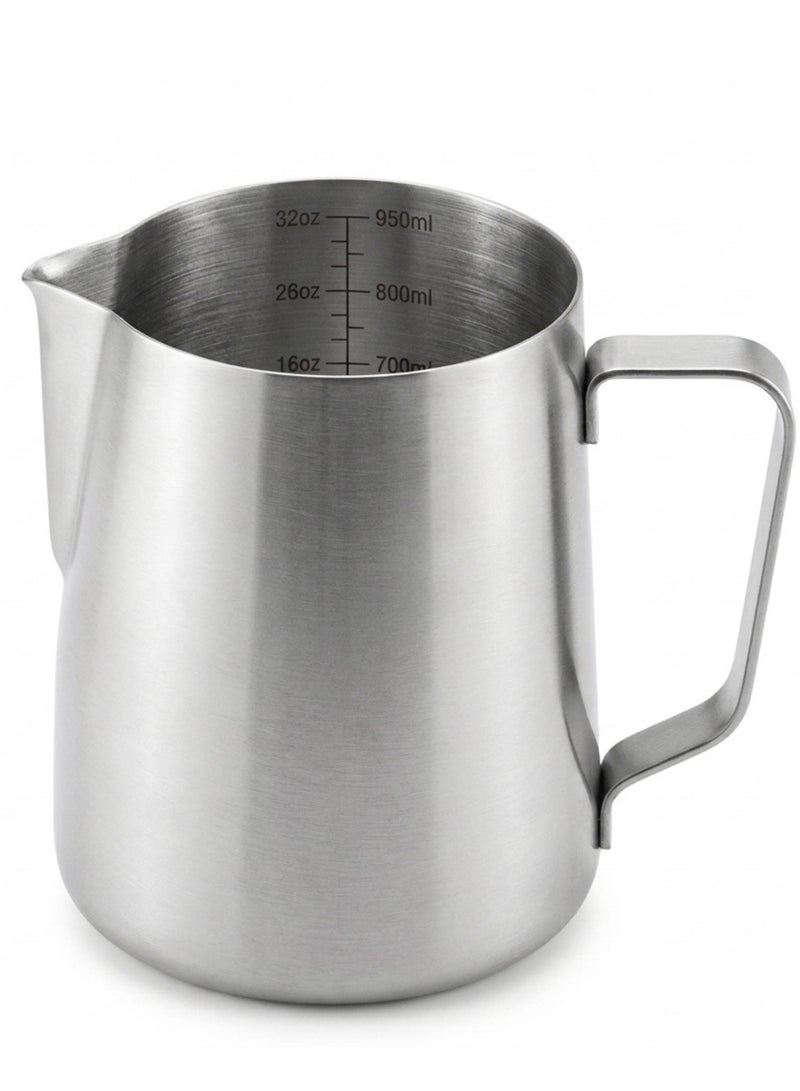 Rattleware 940ml/32-Oz Stainless Steel Macchiato Milk Frothing Pitcher – Barista Steam Jug for Espresso Machines Milk Frothers, Coffee, Cappuccino & Latte Art. Precise Pouring, Durable Handle, Ideal for Cafes, Commercial Use & Home Use, Silver - Image 1