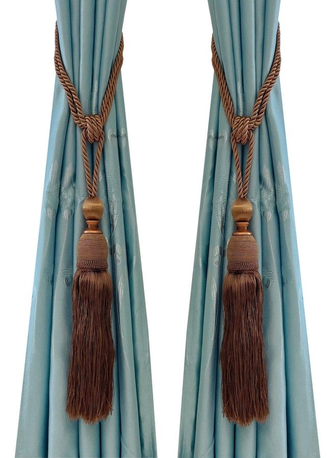 SWTool Selling Wonderful Curtain Holdbacks Curtains Tiebacks Home Decorative Braided Buckle Fastener Accessories Window Drapery Ball Tassels Tiebacks, Set of 2 (Coffee) - Image 1