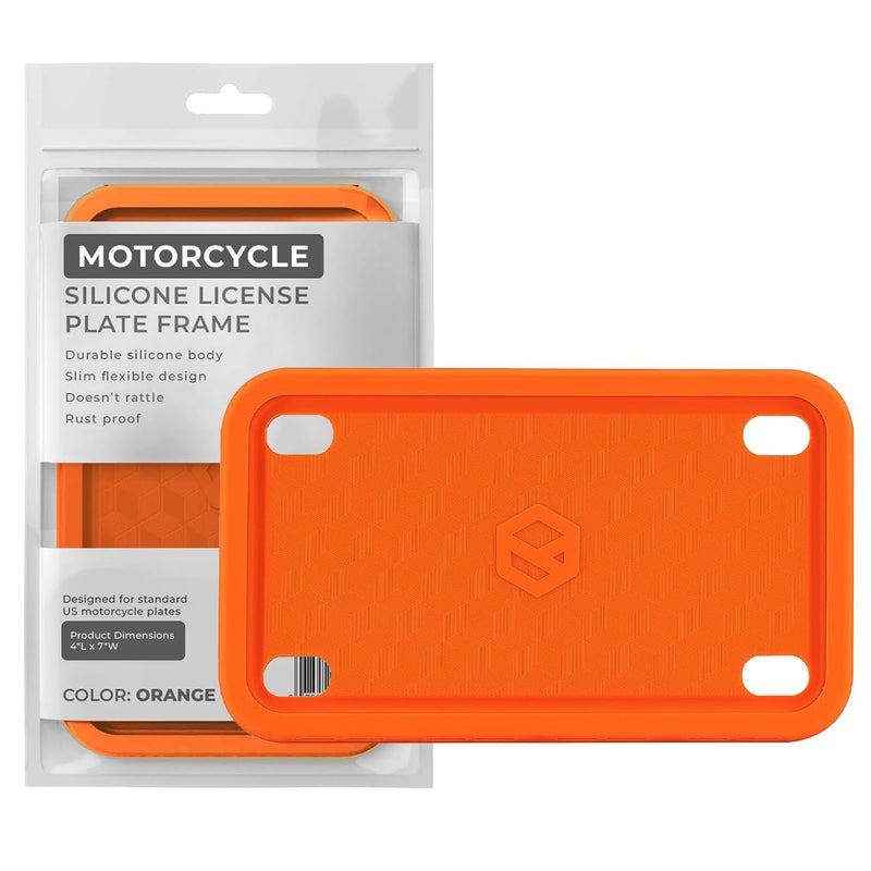 Rightcar Solutions Motorcycle License Plate Frame Premium Silicone RustProof RattleProof WeatherProof Plate Holder Street Legal Custom Bike Tag Frame Orange - Image 3