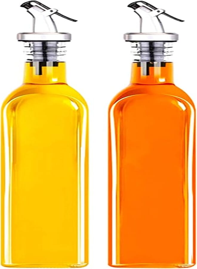 Chenxi Vinegar and Oil Dispenser, Pack of 2, Glass Oil Bottle with Pourer, Olive Oil Dispenser with Anti-Dirt Cap, 500 ml, Leak-proof and Drip-Free