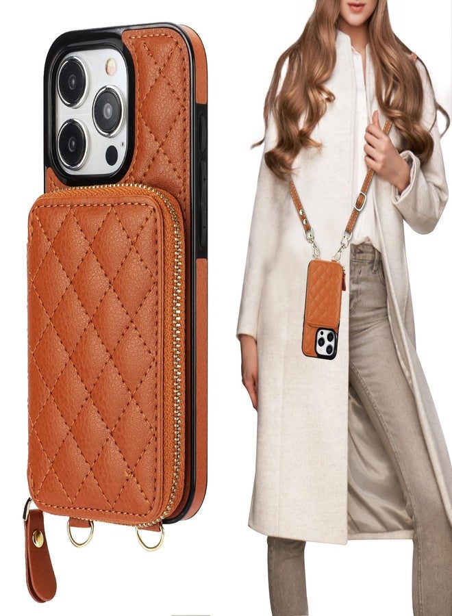 Bocasal Crossbody Wallet Case for iPhone 15 Pro, RFID Blocking PU Leather Zipper Handbag Purse Flip Cover, Kickstand Folio Case with Card Slots Holder Wrist Strap Lanyard 5G 6.1 Inch (Brown) - Image 1