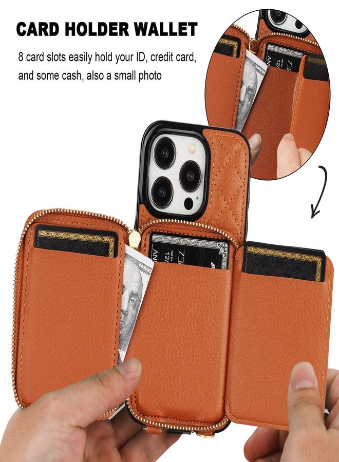 Bocasal Crossbody Wallet Case for iPhone 15 Pro, RFID Blocking PU Leather Zipper Handbag Purse Flip Cover, Kickstand Folio Case with Card Slots Holder Wrist Strap Lanyard 5G 6.1 Inch (Brown) - Image 4