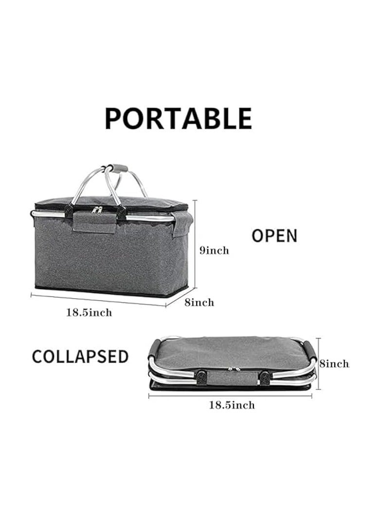 Green Tiger Keep warmPicnic Basket Foldable Insulated Grocery Picnic Set and Travel Shopping Bag,Strong Aluminum Frame Waterproof Lining Collapsible Design for Easy Storage Take it Camping (Navy Blue) - Image 1