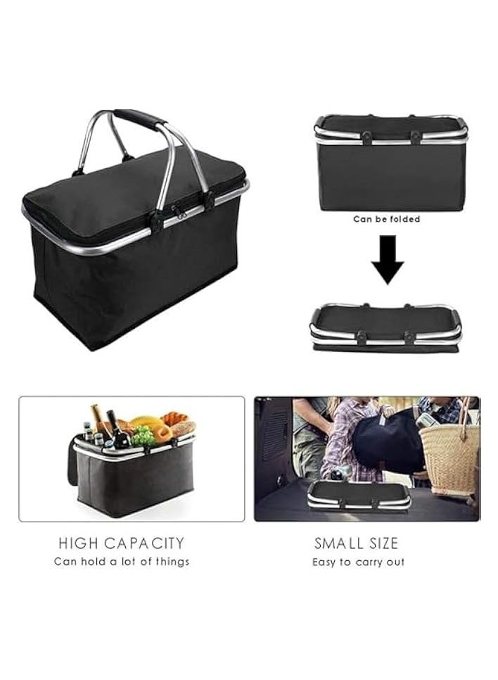 Green Tiger Keep warmPicnic Basket Foldable Insulated Grocery Picnic Set and Travel Shopping Bag,Strong Aluminum Frame Waterproof Lining Collapsible Design for Easy Storage Take it Camping (Navy Blue) - Image 4