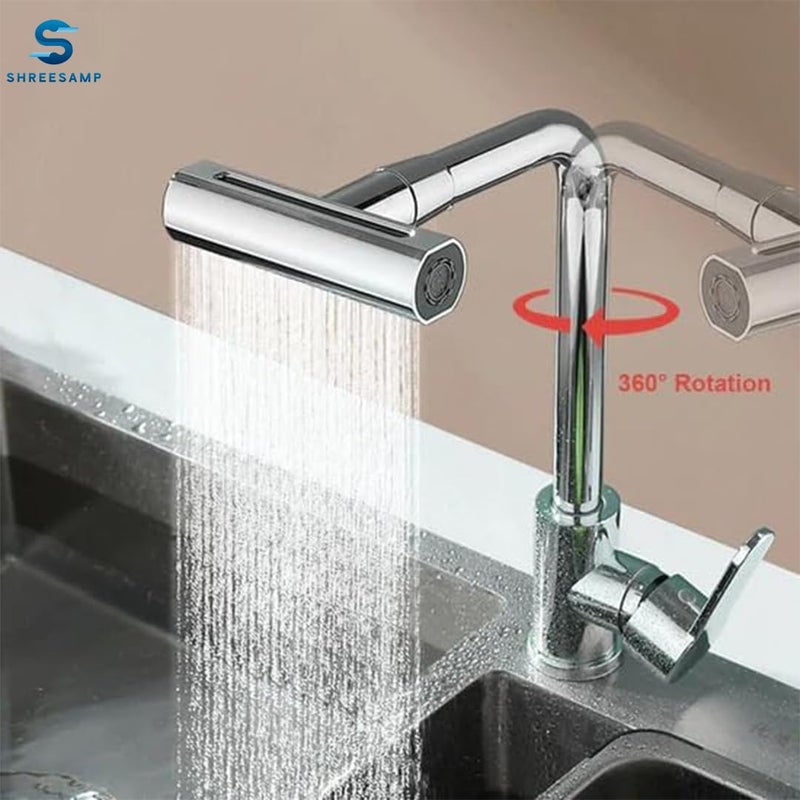 SHREESAMP Stainless Steel Multifunction Shower Kitchen Faucet 360 Rotation 4in1 Swivel Waterfall Faucet for Kitchen Sink Swivel Waterfall Kitchen Faucet for Washing Vegetable Fruit Extender Sink - Image 2