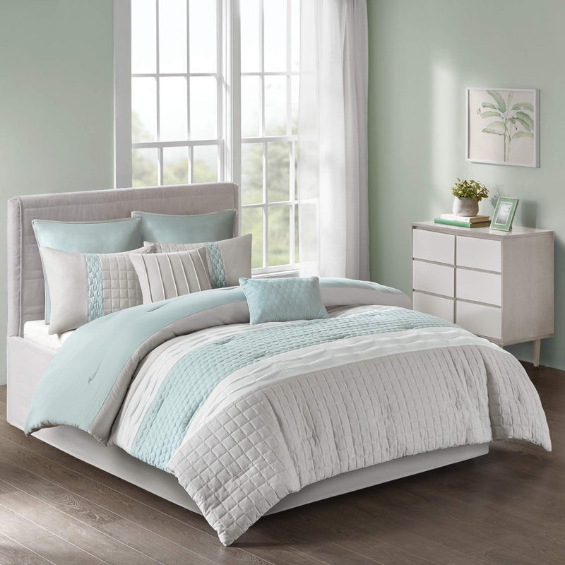 510 DESIGN 510 DESIGN Cozy Comforter Set  Geometric Honeycomb Design All Season Down Alternative Casual Bedding with Matching Shams Decorative Pillows King104x92 SeafoamGrey 8 Piece 