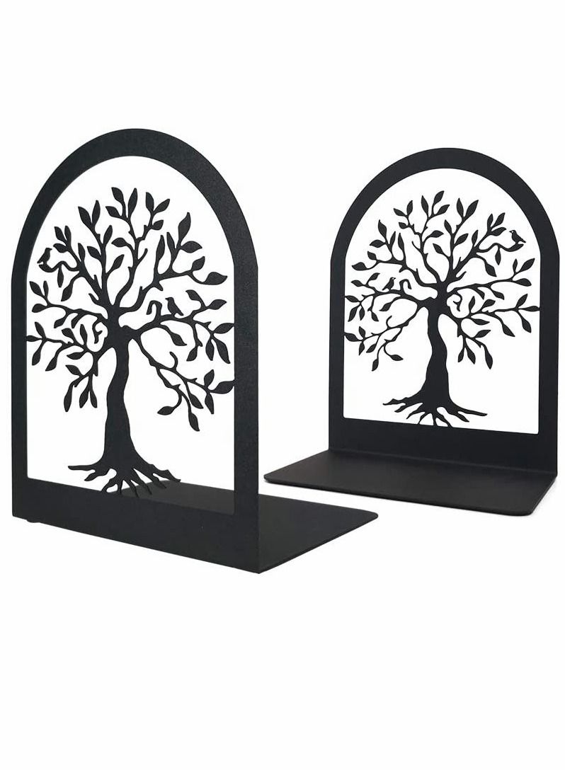 SYOSI Bookends, Heavy Duty Metal Bookends, Black Book Support, for Shelves, Anti Scratch, Non-Skid School Library Book Organizer, for Student Gift,1 Pair - Image 1