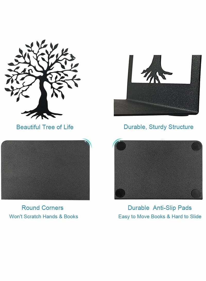SYOSI Bookends, Heavy Duty Metal Bookends, Black Book Support, for Shelves, Anti Scratch, Non-Skid School Library Book Organizer, for Student Gift,1 Pair - Image 5