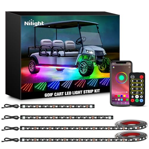 Nilight 4PCS Golf Cart Underglow LED Light Strip Dream Color MultiMode Neon Accent Lighting Kit APP and Remote Control Sound Active Music Sync IP67 Waterproof 12V66V Input for EZGO Yamaha Club Car - Image 1