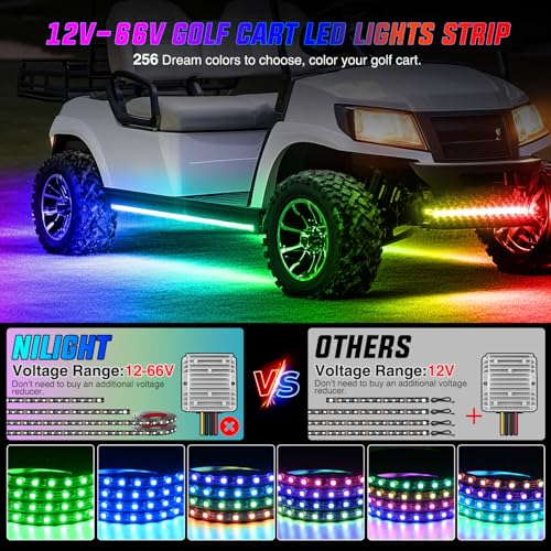 Nilight 4PCS Golf Cart Underglow LED Light Strip Dream Color MultiMode Neon Accent Lighting Kit APP and Remote Control Sound Active Music Sync IP67 Waterproof 12V66V Input for EZGO Yamaha Club Car - Image 3