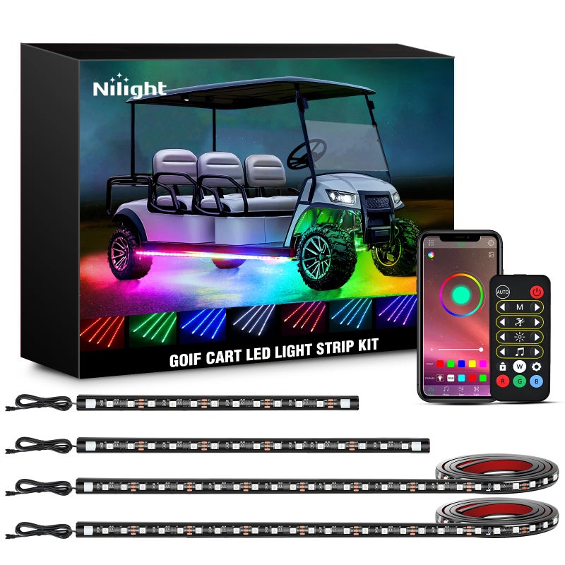 Nilight 4PCS Golf Cart Underglow LED Light Strip Dream Color MultiMode Neon Accent Lighting Kit APP and Remote Control Sound Active Music Sync IP67 Waterproof 12V66V Input for EZGO Yamaha Club Car - Image 2