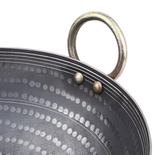 RBY 5 Litre (13 inch / 33 cm) Hammered Iron Kadai Wok Frying Pan Lohe Ki Kadhai Smooth Edge Food Grade Gas and Induction Friendly Metal Spoon Friendly Dishwasher Safe - Image 2