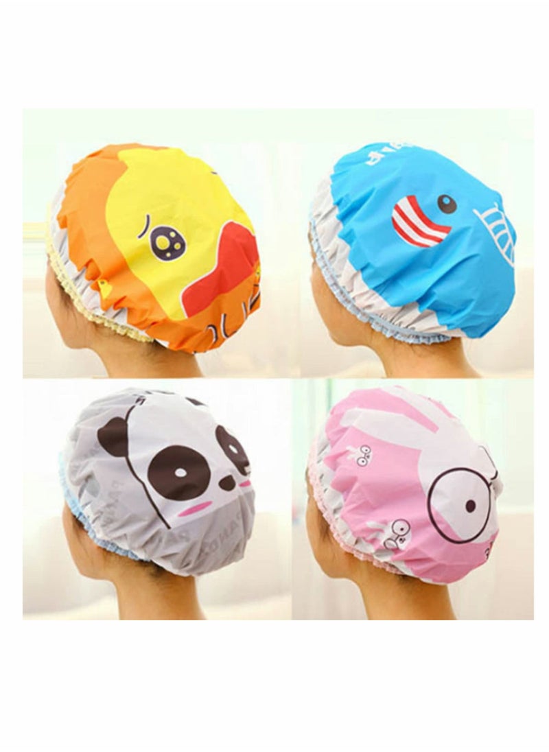Y&D Cartoon Shower Cap, Waterproof PVC Cap for Adults and Children, Multicolor Mixed, Reusable 5 Pieces  - Image 2
