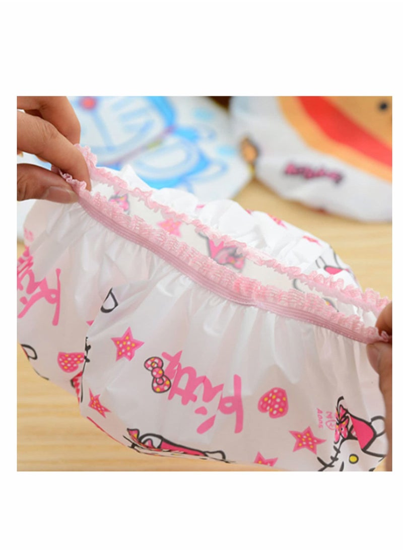 Y&D Cartoon Shower Cap, Waterproof PVC Cap for Adults and Children, Multicolor Mixed, Reusable 5 Pieces  - Image 3