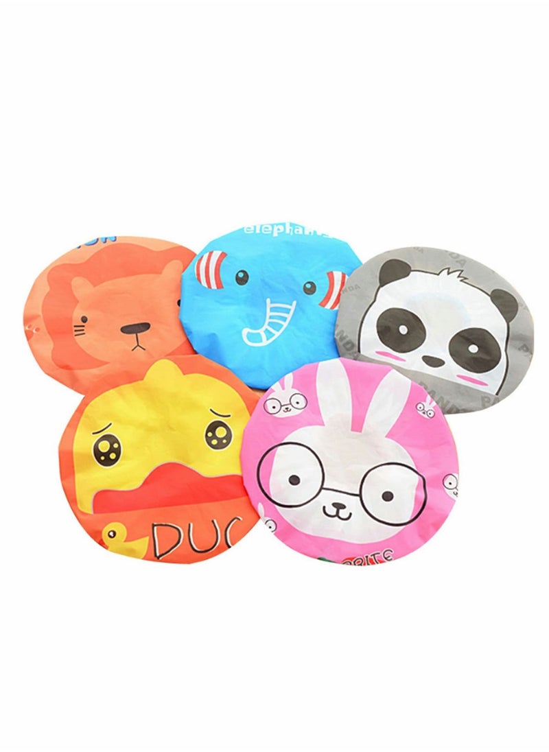 Y&D Cartoon Shower Cap, Waterproof PVC Cap for Adults and Children, Multicolor Mixed, Reusable 5 Pieces  - Image 1