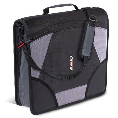 Case it Case-it King Sized Zip Tab School Zipper Binder | 4-Inch D-Rings, 800 Sheet Capacity, 5-Subject Expanding File Folder, Multiple Pockets & Storage Organizer, Shoulder Strap | D-186 Jet Black - Image 1