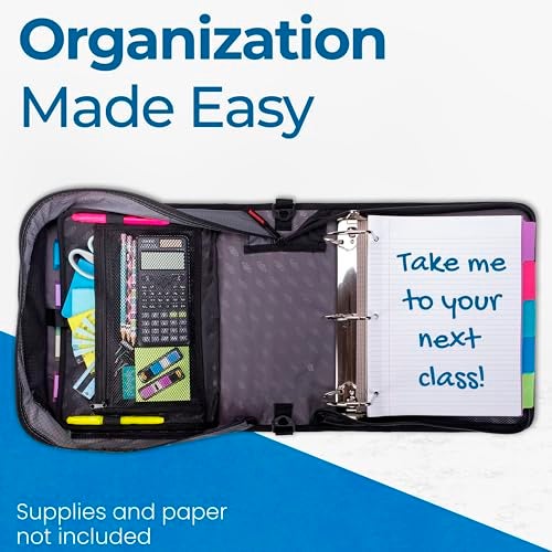Case it Case-it King Sized Zip Tab School Zipper Binder | 4-Inch D-Rings, 800 Sheet Capacity, 5-Subject Expanding File Folder, Multiple Pockets & Storage Organizer, Shoulder Strap | D-186 Jet Black - Image 4