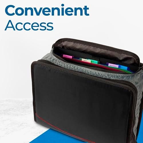 Case it Case-it King Sized Zip Tab School Zipper Binder | 4-Inch D-Rings, 800 Sheet Capacity, 5-Subject Expanding File Folder, Multiple Pockets & Storage Organizer, Shoulder Strap | D-186 Jet Black - Image 3