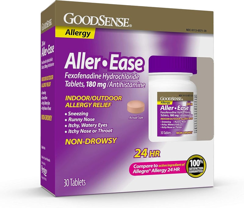 GoodSense AllerEase  Fexofenadine Hydrochloride 180 mg Tablets  24Hour Allergy Medicine for Indoor  Outdoor Relief 30 Count - Image 1