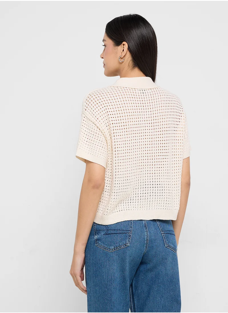 American Eagle AE Short-Sleeve Collared Cardigan