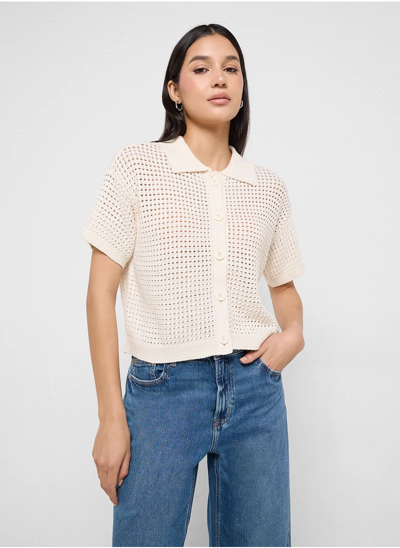 American Eagle AE Short-Sleeve Collared Cardigan