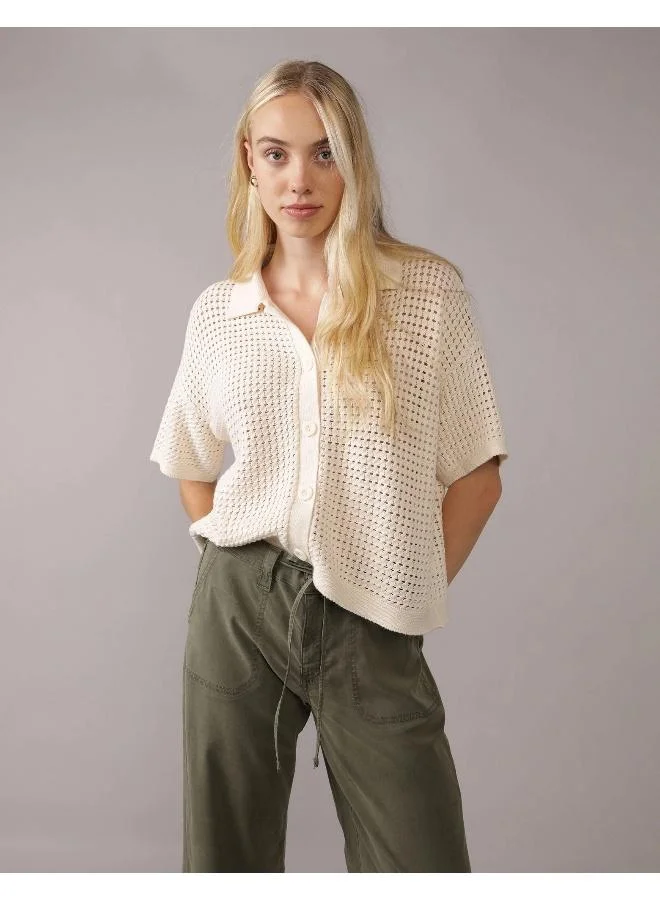 American Eagle AE Short-Sleeve Collared Cardigan