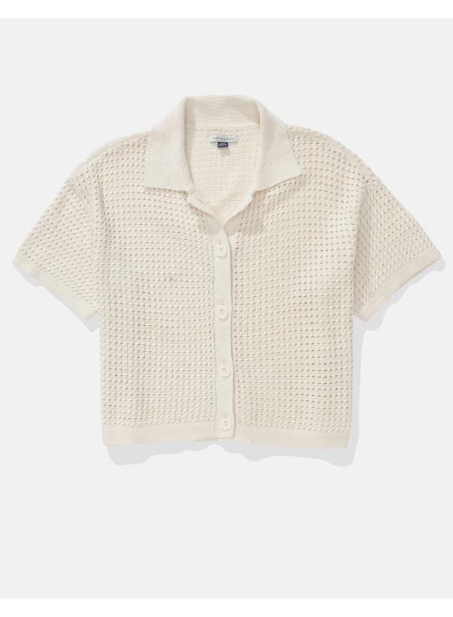 American Eagle AE Short-Sleeve Collared Cardigan  - Image 3
