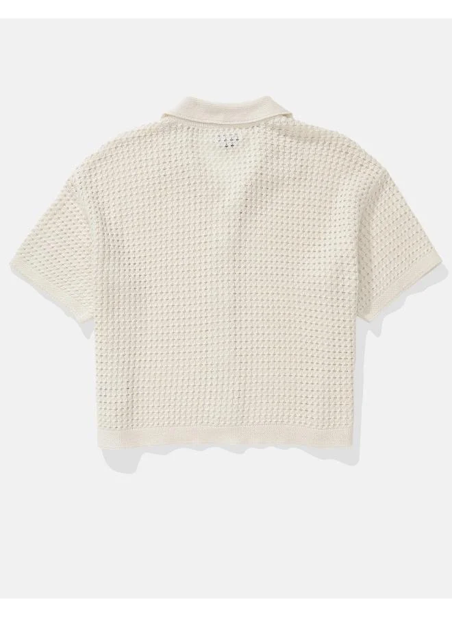 American Eagle AE Short-Sleeve Collared Cardigan