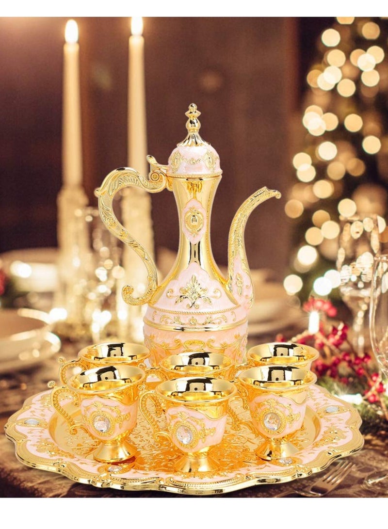 Excefore Vintage Turkish Coffee Pot Set, Turkish Tea Set with 6 Coffee Cups, Teapot and Cup Set for One,Tea Service Set for Home Tea Table Decor,Wedding Gift, Home Tea Party (Gold Dust) - Image 5